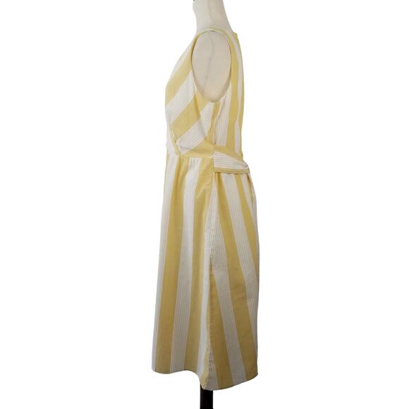 Christopher & Banks Yellow White Stripe Sleeveless Tie Waist Dress Lovely 10 - Picture 2 of 6